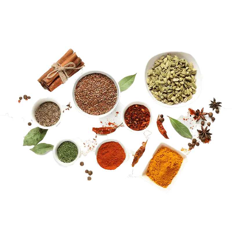 Whole spices including cinnamon, star anise and cardamom